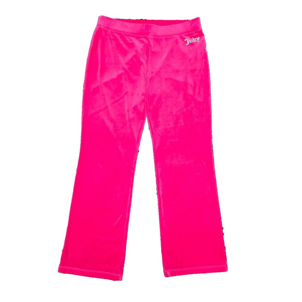 Vintage Juicy Couture Hot Pink Velour Track Pants Womens Large Wide Leg Y2K